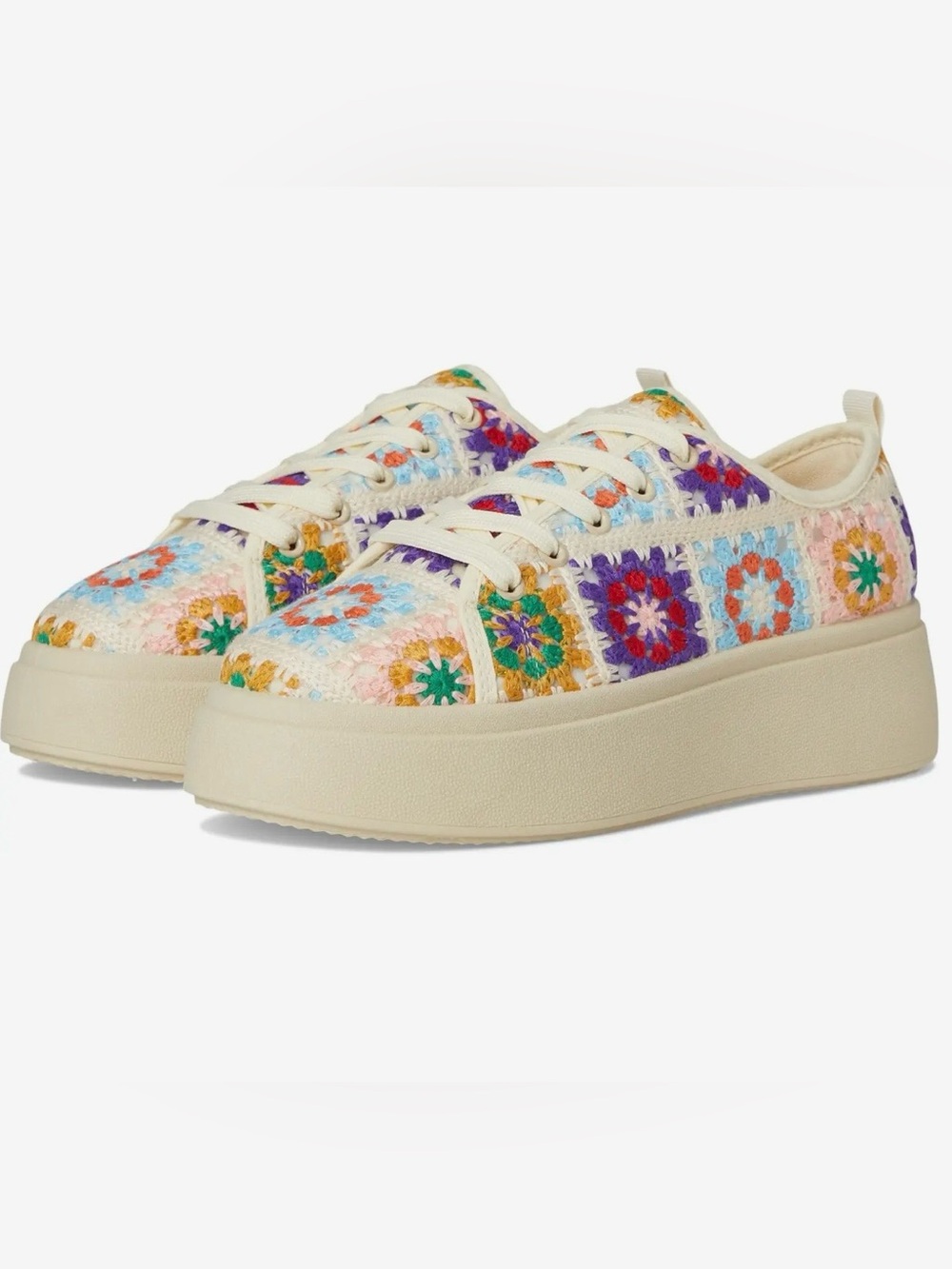 Dirty Laundry Crochet Platform Sneakers in Cream with Multicolor Floral Squares